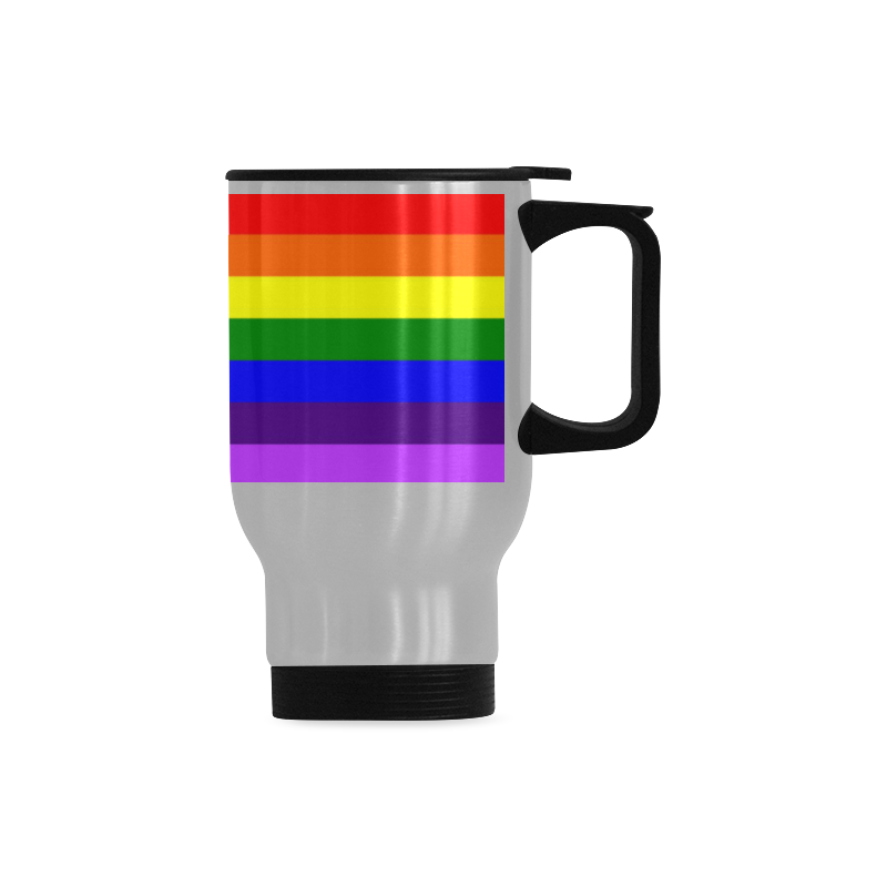 Rainbow Flag (Gay Pride - LGBTQIA+) Travel Mug (Silver) (14 Oz)