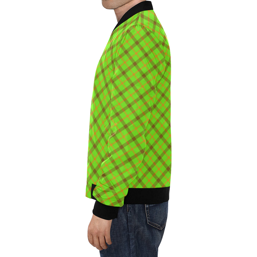 Plaid 1 green, brown and orange tartan All Over Print Bomber Jacket for Men/Large Size (Model H19)