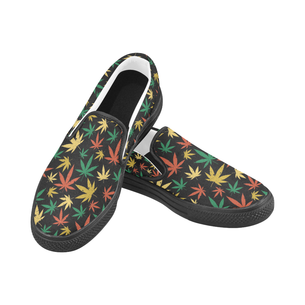 Cannabis Pattern Slip-on Canvas Shoes for Men/Large Size (Model 019)