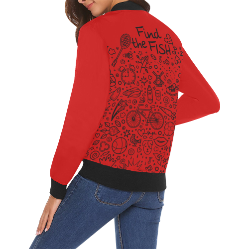Picture Search Riddle - Find The Fish 1 All Over Print Bomber Jacket for Women (Model H19)