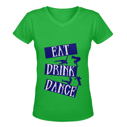 Break Dancing Blue on Green Women's Deep V-neck T-shirt (Model T19)