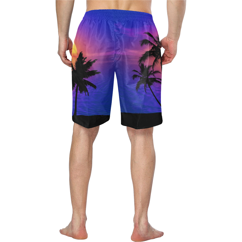 Tropical Sunset Palm Trees Men's Swim Trunk (Model L21)