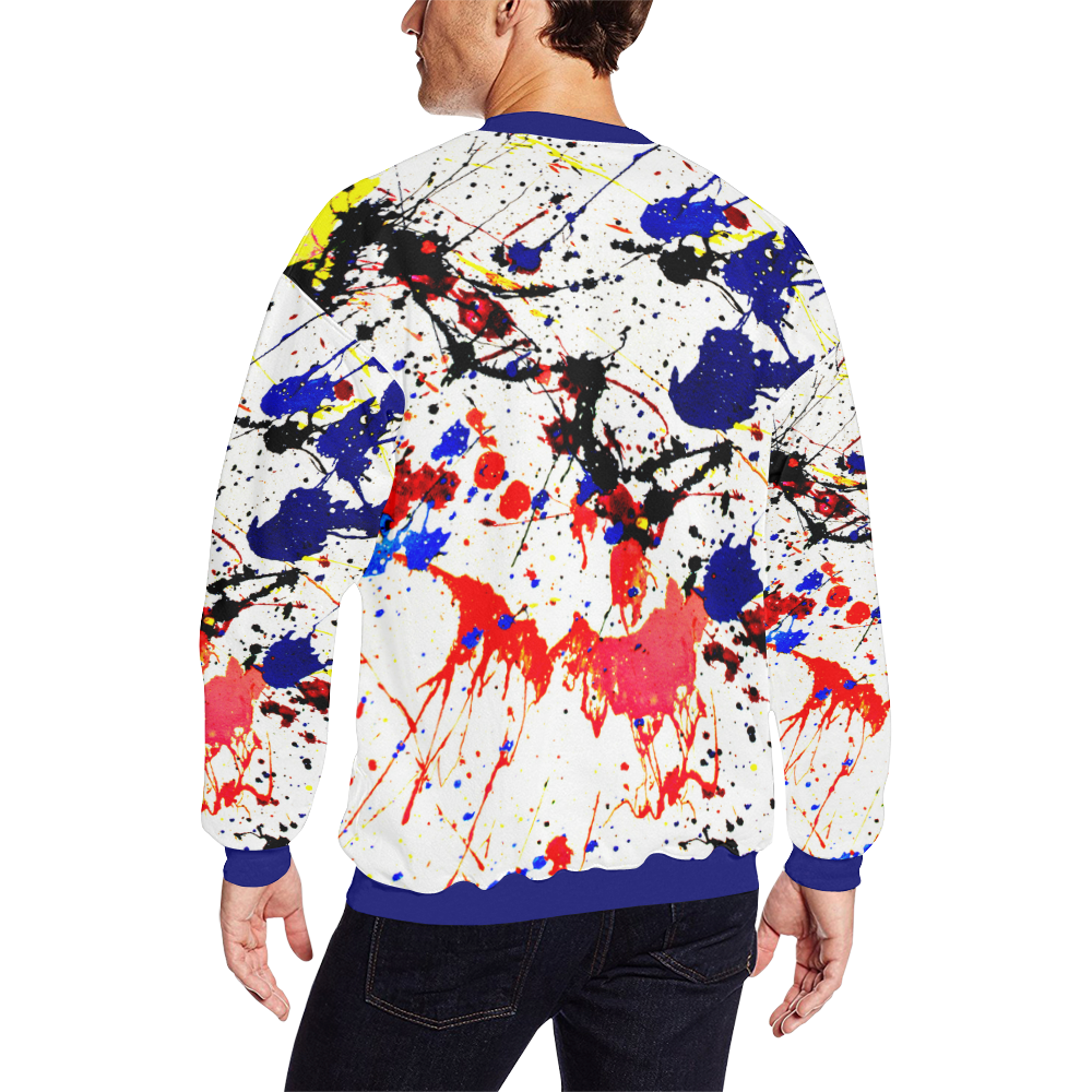 Blue & Red Paint Splatter Men's Oversized Fleece Crew Sweatshirt/Large Size(Model H18)
