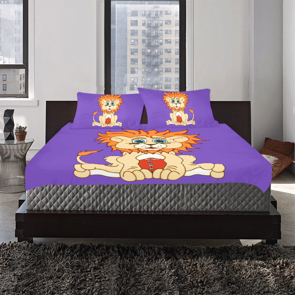 Football Lion Purple 3-Piece Bedding Set