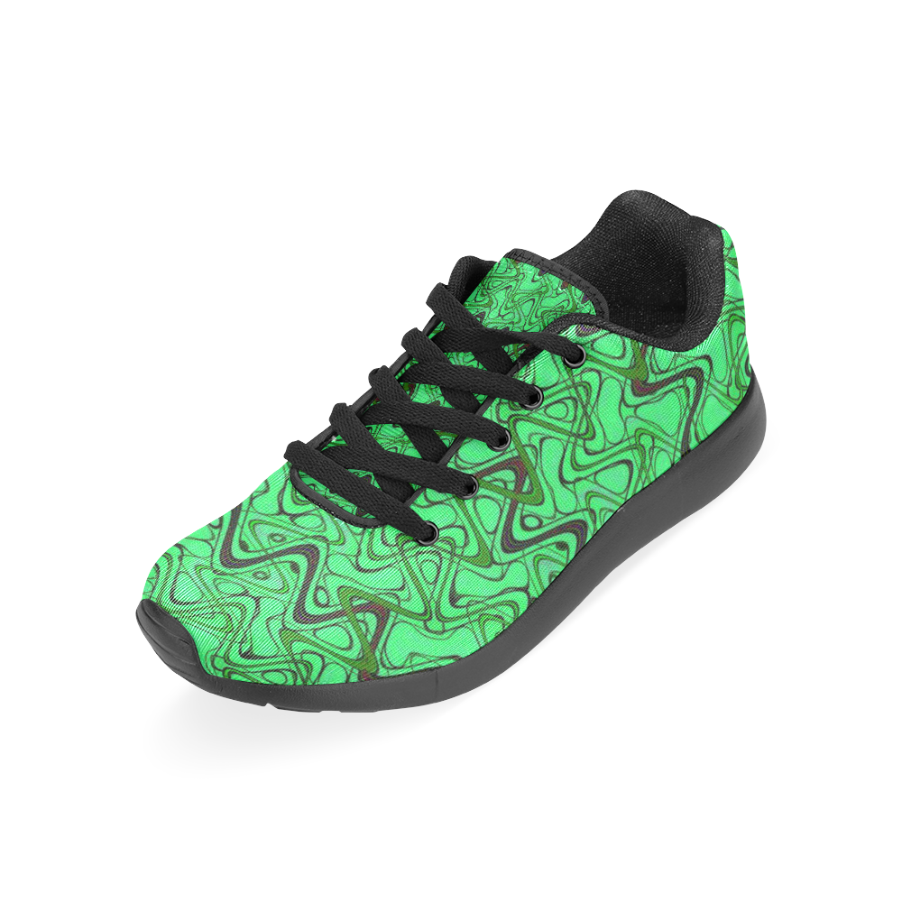 Green and Black Waves pattern design Men's Running Shoes/Large Size (Model 020)