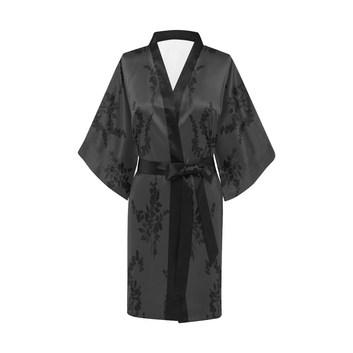 Tiny black flowers on gray Kimono Robe
