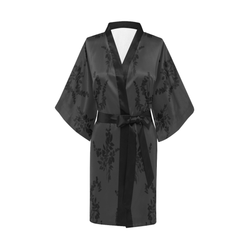 Tiny black flowers on gray Kimono Robe