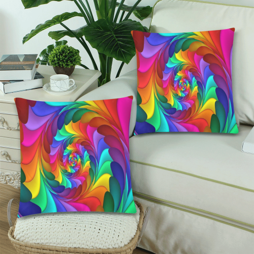 RAINBOW CANDY SWIRL Custom Zippered Pillow Cases 18"x 18" (Twin Sides) (Set of 2)
