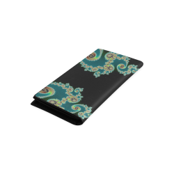Aqua and Black  Hearts Lace Fractal Abstract Women's Leather Wallet (Model 1611)