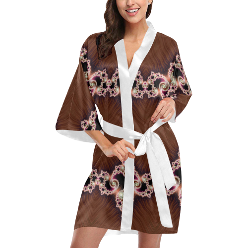 Copper and Pink Hearts Lace Fractal Abstract Kimono Robe