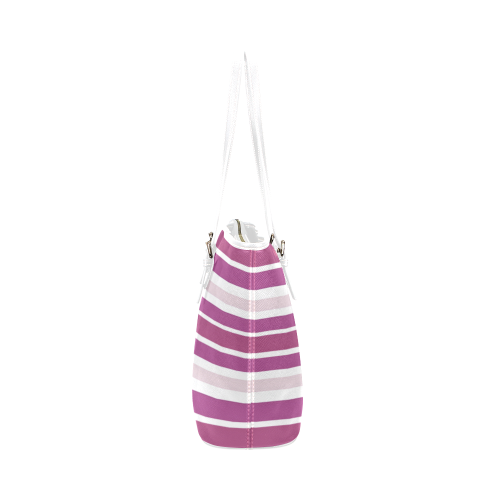 Plum Burgundy Stripes Leather Tote Bag/Small (Model 1651)