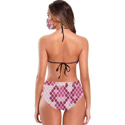 combo bikini y mascarilla serpiente rosa Stringy Selvedge Bikini Set with Mouth Mask (S11)