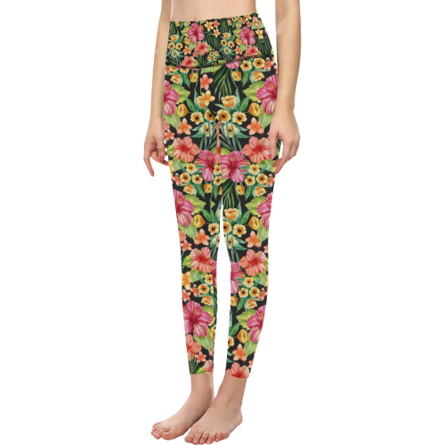 Tropical Flowers Women's All Over Print High-Waisted Leggings (Model L36)