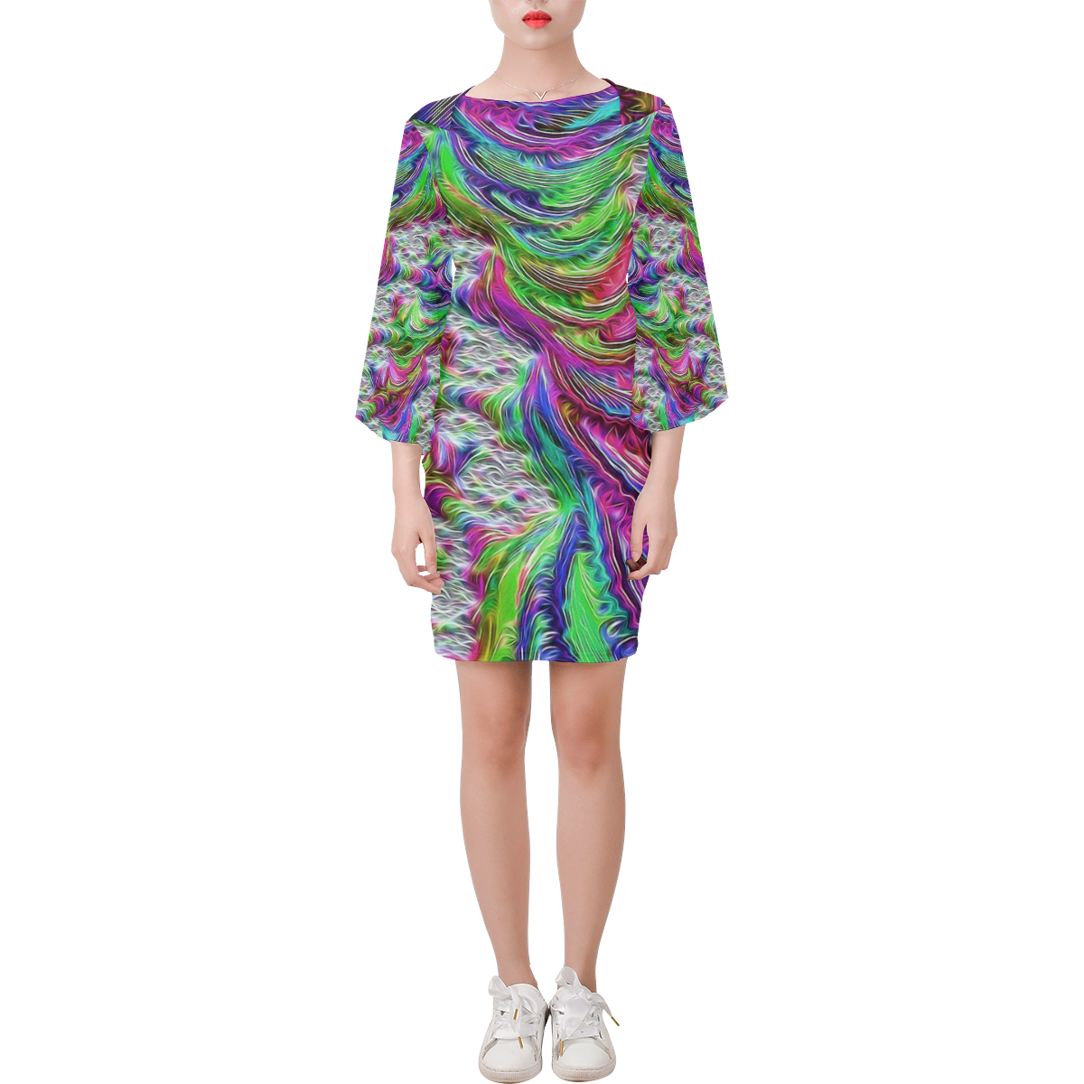 gorgeous Fractal 175 A by JamColors Bell Sleeve Dress (Model D52)