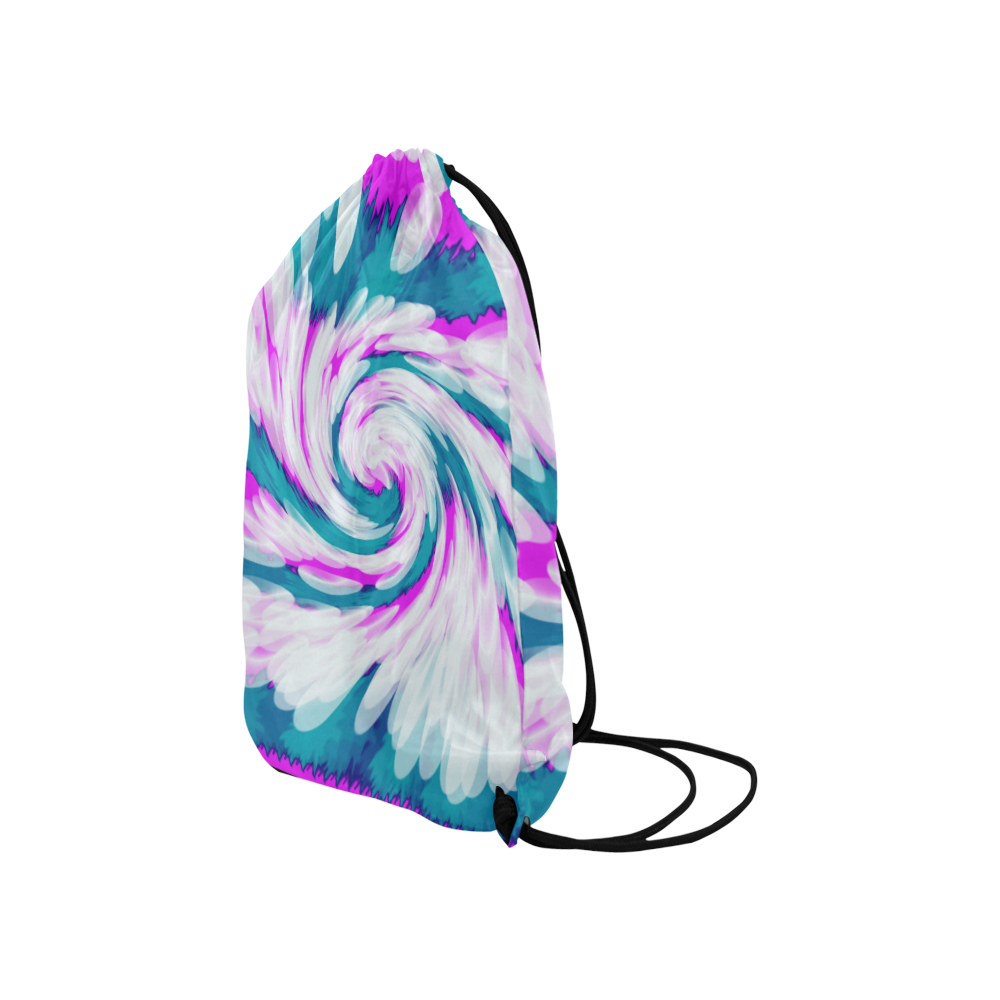 Turquoise Pink Tie Dye Swirl Abstract Small Drawstring Bag Model 1604 (Twin Sides) 11"(W) * 17.7"(H)