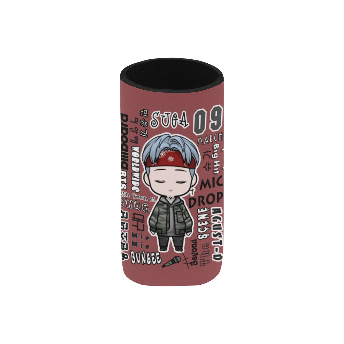 SUGA BTS - Mic drop chibi Neoprene Can Cooler 5" x 2.3" dia.