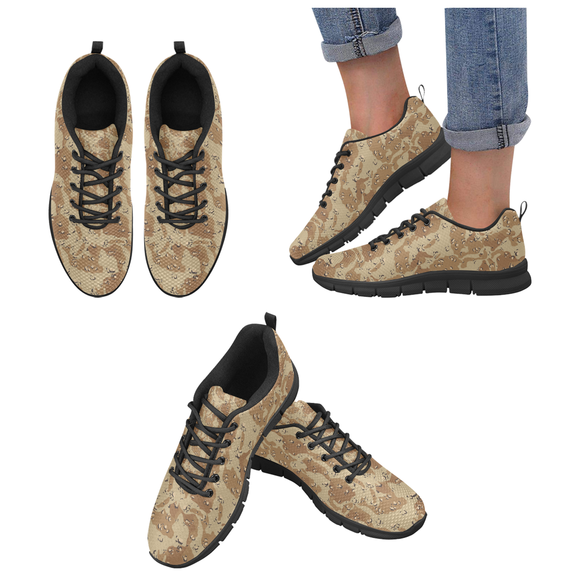 Vintage Desert Brown Camouflage Women's Breathable Running Shoes (Model 055)