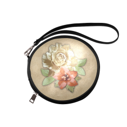 Leather flower decor Round Makeup Bag (Model 1625)