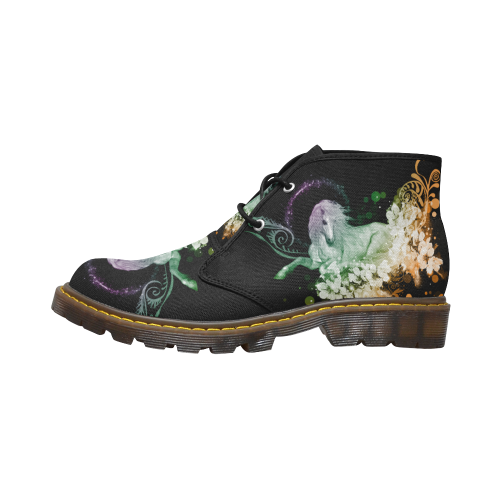 Beautiful unicorn with flowers, colorful Women's Canvas Chukka Boots/Large Size (Model 2402-1)