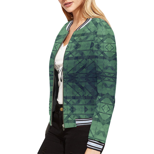 Sci-Fi Green Monster  Geometric design All Over Print Bomber Jacket for Women (Model H21)