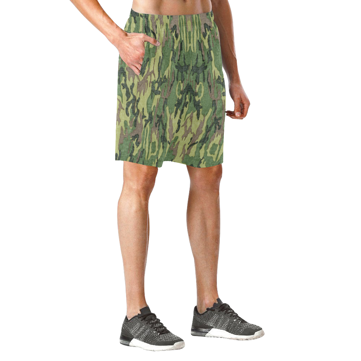 Military Camo Green Woodland Camouflage Men's All Over Print Elastic Beach Shorts (Model L20)
