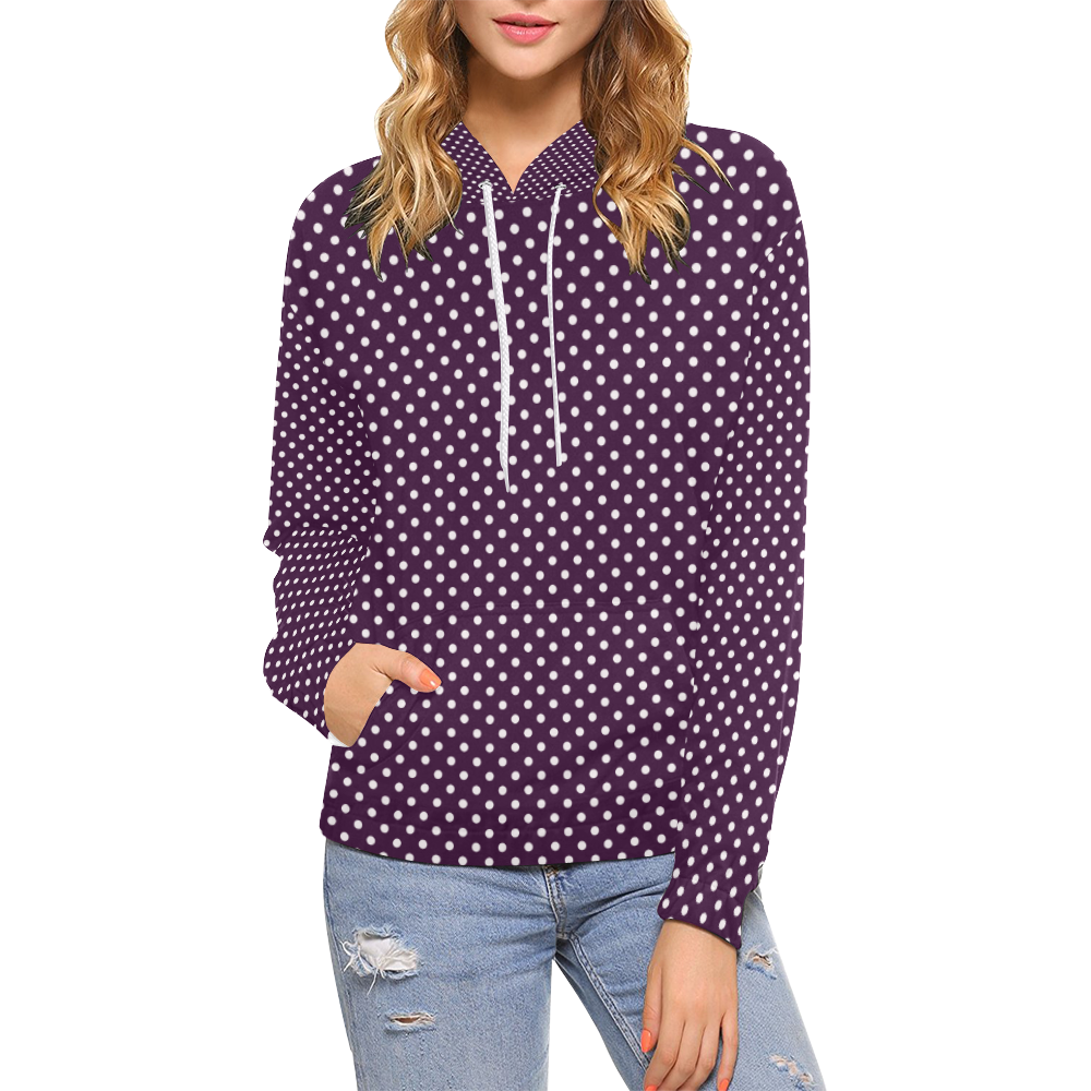 Burgundy polka dots All Over Print Hoodie for Women (USA Size) (Model H13)