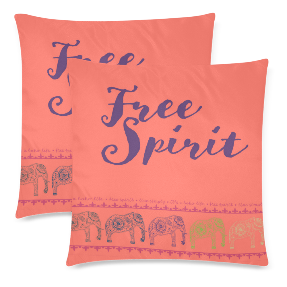 Boho Free Spirit Custom Zippered Pillow Cases 18"x 18" (Twin Sides) (Set of 2)