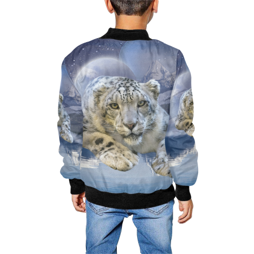 Snow Leopard and Moon Kids' All Over Print Bomber Jacket (Model H40)