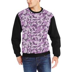 Woodland Pink Purple Camouflage (Vest Style) Black Men's Rib Cuff Crew Neck Sweatshirt (Model H34)