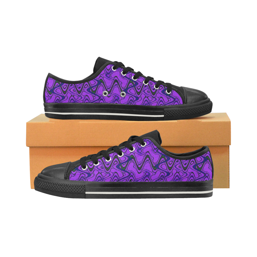 Purple and Black Waves pattern design Men's Classic Canvas Shoes (Model 018)
