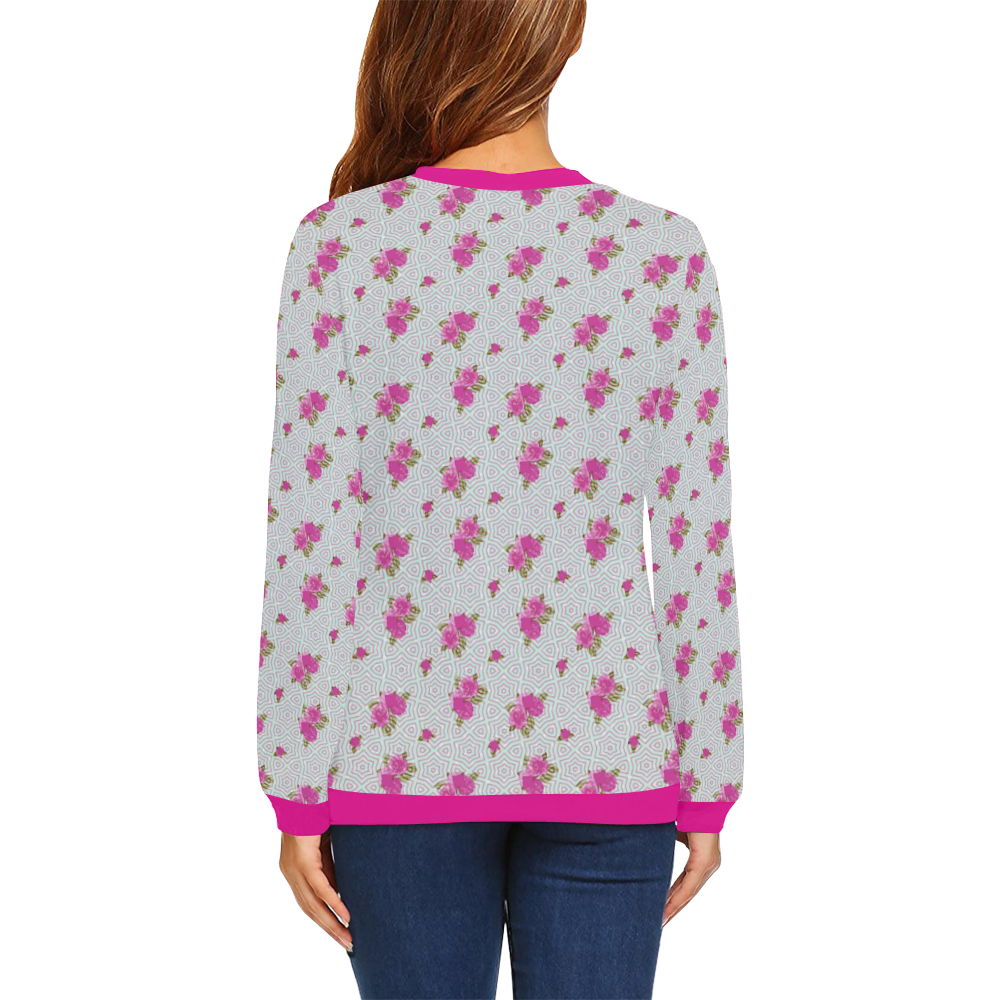 Roses and Pattern 1B by JamColors All Over Print Crewneck Sweatshirt for Women (Model H18)