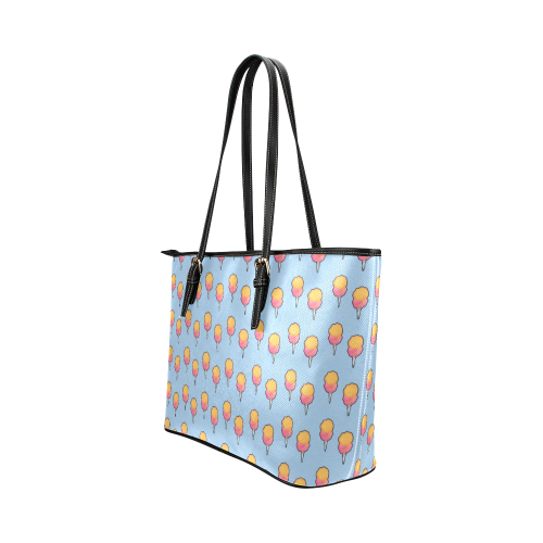 cotton candy pattern blue Leather Tote Bag/Large (Model 1651)