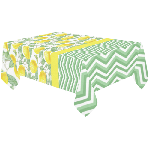 Lemons With Chevron 2 Cotton Linen Tablecloth 60"x120"