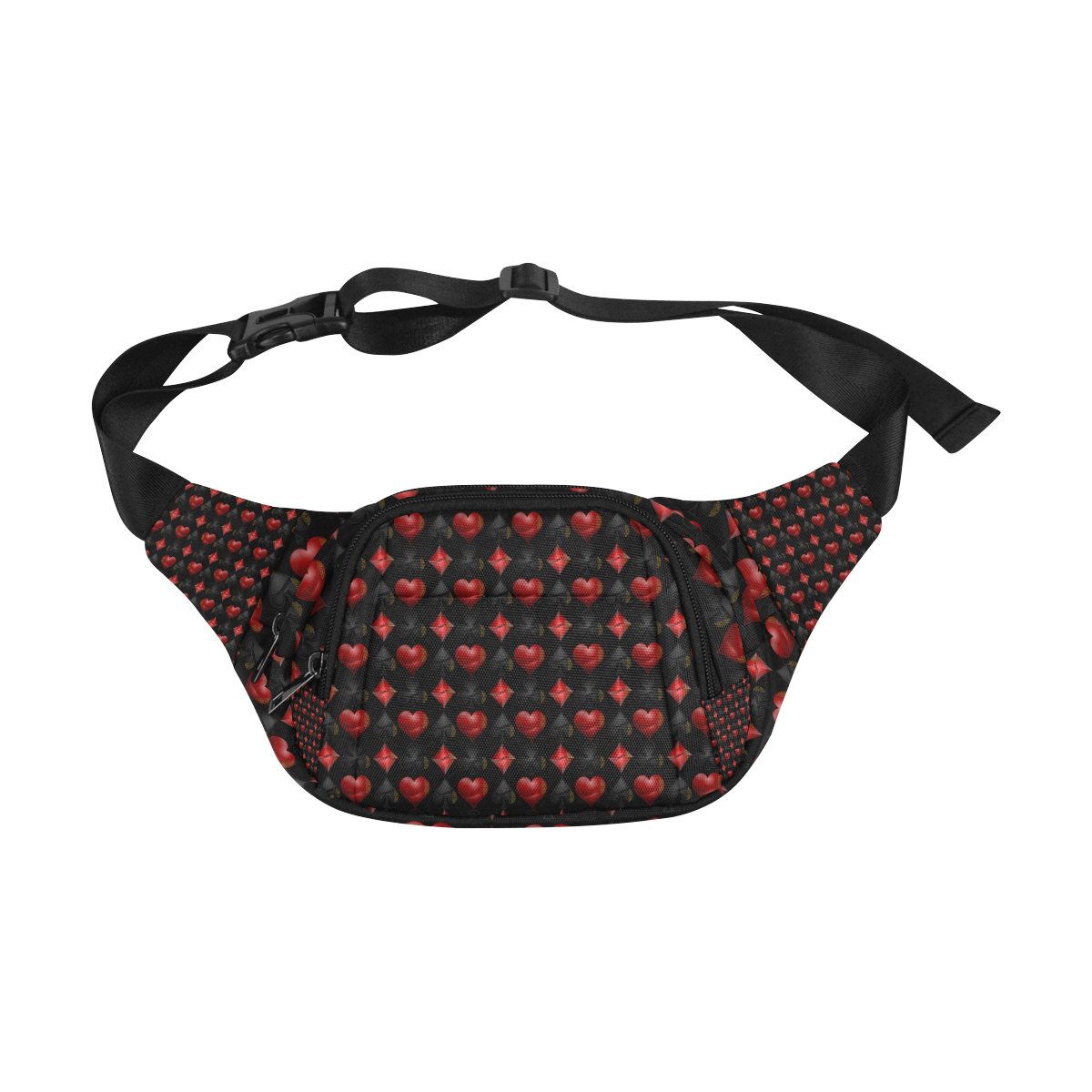 Las Vegas Black and Red Casino Poker Card on Black Fanny Pack/Small (Model 1677)
