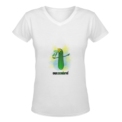 Unencucumbered - Free Spirit Unencumbered Cucumber, Bloom and Vines, Yellow Blue Green Women's Deep V-neck T-shirt (Model T19)