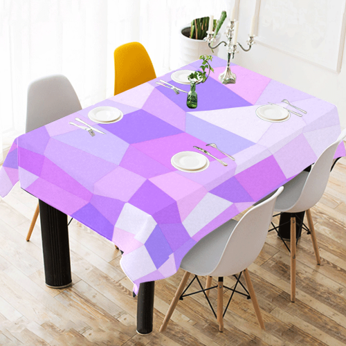 Bright Purple Mosaic Cotton Linen Tablecloth 52"x 70"