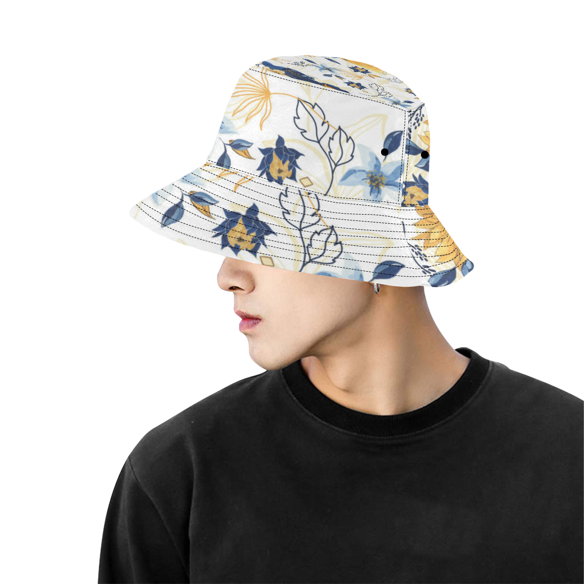 Blue Yellow Owls and Flowers All Over Print Bucket Hat for Men