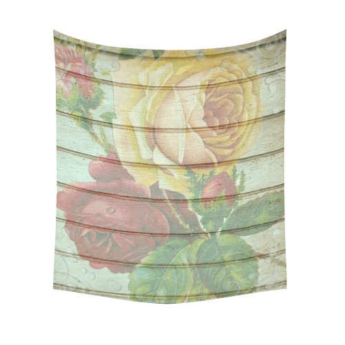 Vintage Wood Roses Cotton Linen Wall Tapestry 51"x 60"