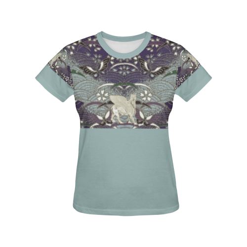 White Lamassu All Over Print T-shirt for Women/Large Size (USA Size) (Model T40)