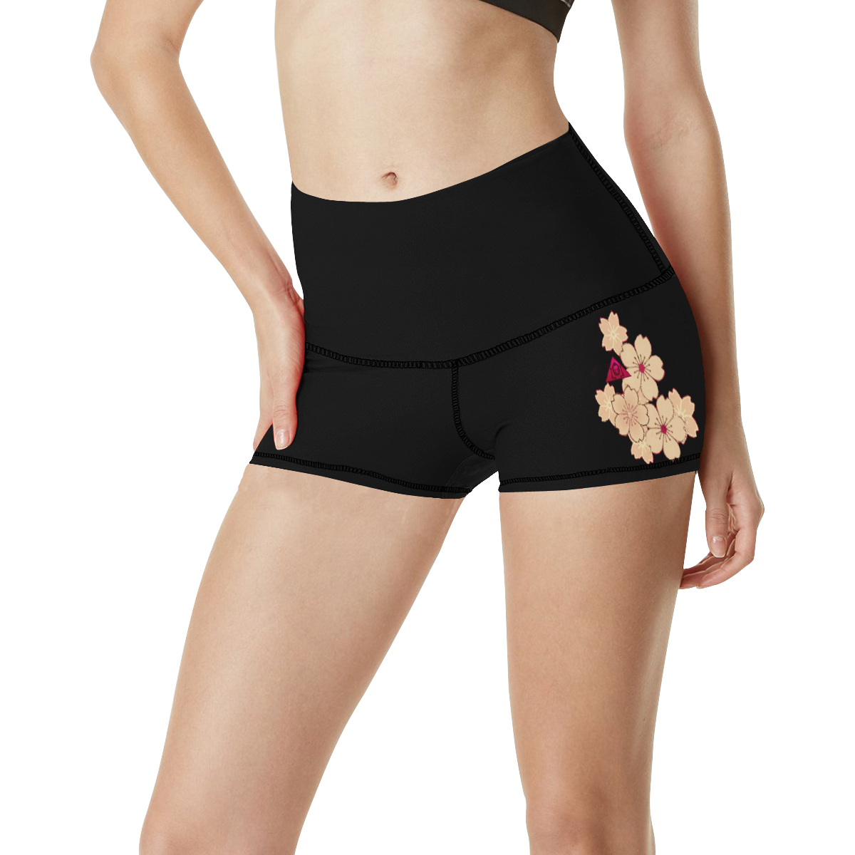 Sakura Breeze Black/Hawaii Women's All Over Print Yoga Shorts (Model L17)
