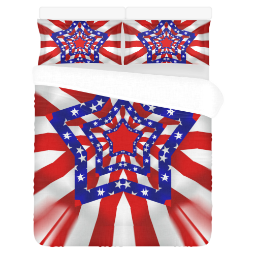 USA Patriotic Star with Stars and Stripes 3-Piece Bedding Set
