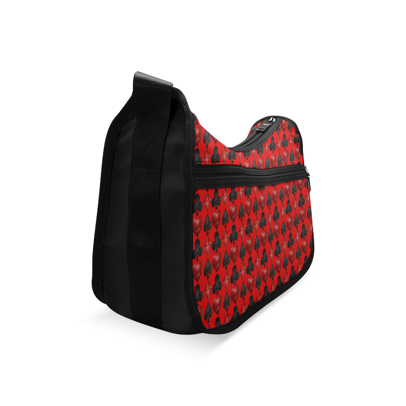 Las Vegas Black and Red Casino Poker Card Shapes on Red Crossbody Bags (Model 1616)