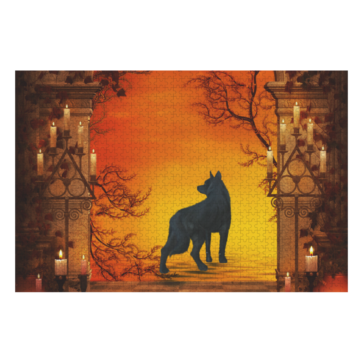 Wonderful black wolf in the night 1000-Piece Wooden Photo Puzzles