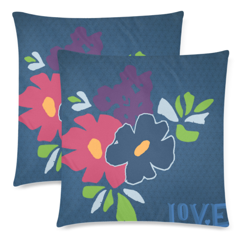 Floral Happiness Love Custom Zippered Pillow Cases 18"x 18" (Twin Sides) (Set of 2)