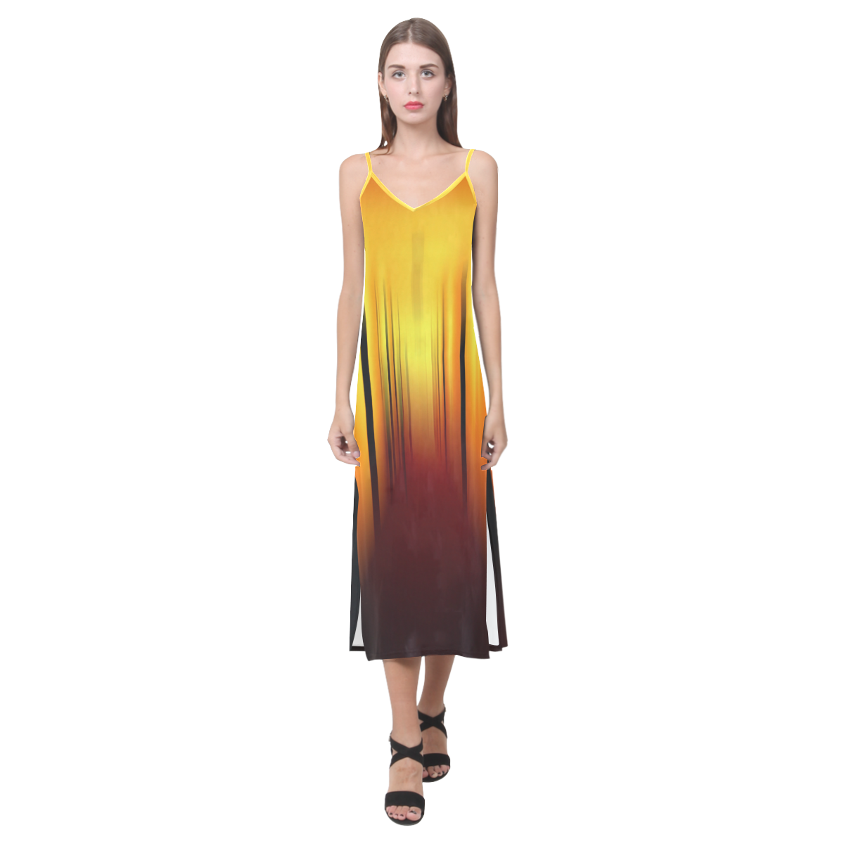 Lines V-Neck Open Fork Long Dress(Model D18)