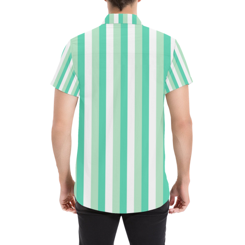 Mint Stripes Men's All Over Print Short Sleeve Shirt (Model T53)