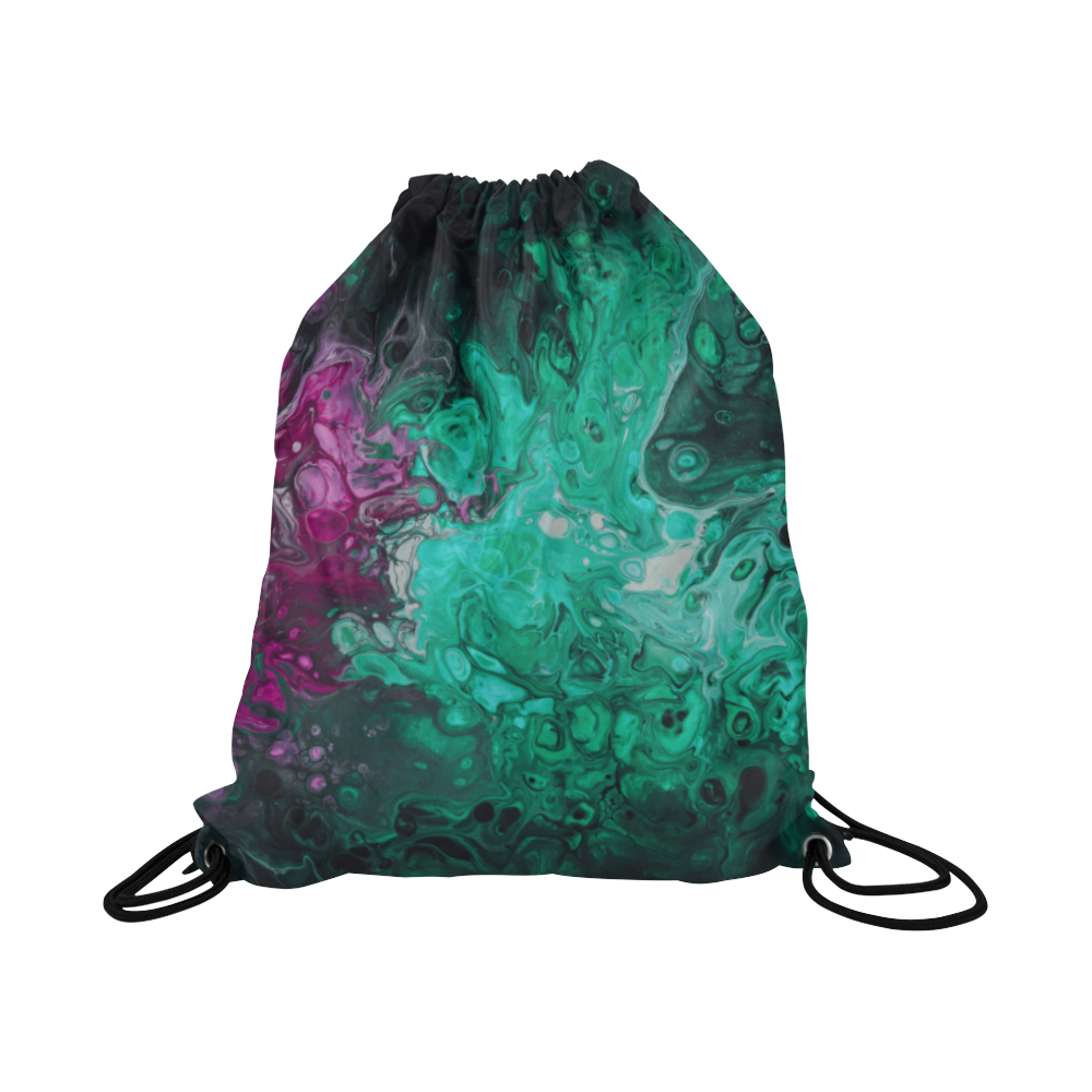 Fantasy Swirl Green Purple. Large Drawstring Bag Model 1604 (Twin Sides)  16.5"(W) * 19.3"(H)