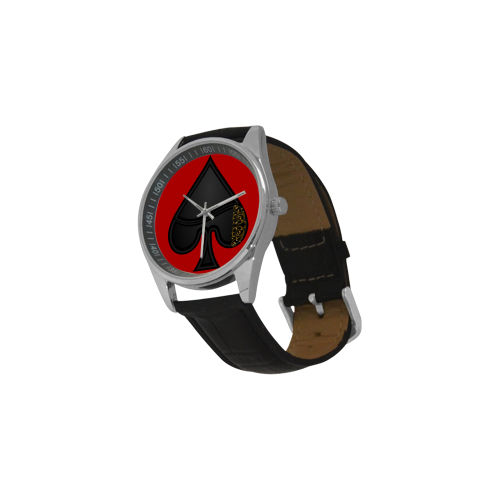 Spade Las Vegas Symbol Playing Card Shape (Red) Men's Casual Leather Strap Watch(Model 211)