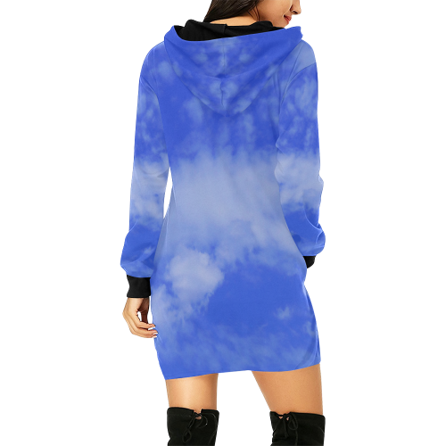 Blue Clouds All Over Print Hoodie Mini Dress (Model H27)