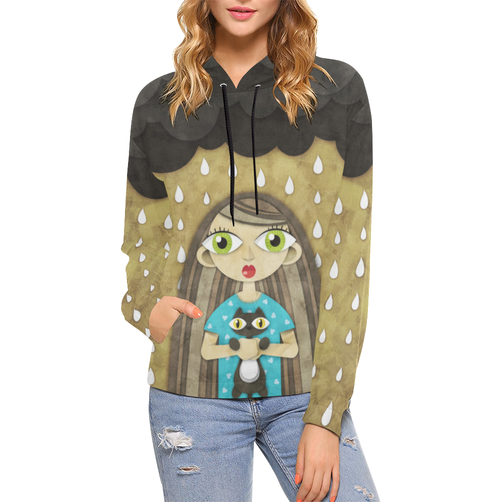 We Love Rain All Over Print Hoodie for Women (USA Size) (Model H13)